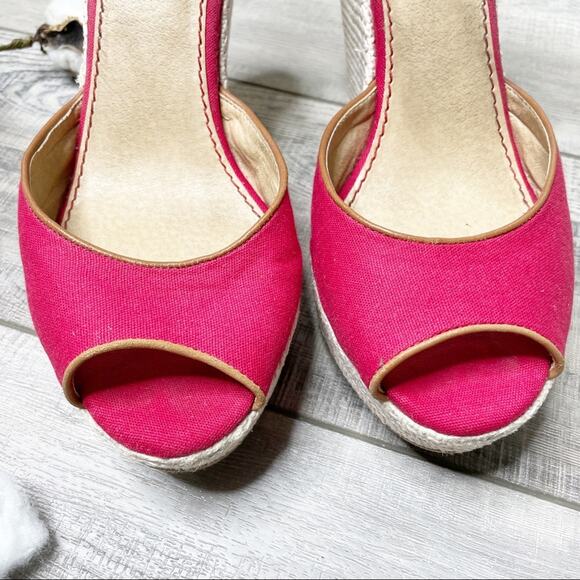 Splendid Canvas Peep Toe Ankle Strap Espadrille Wedges Red Tan Size 10M - Picture 5 of 9